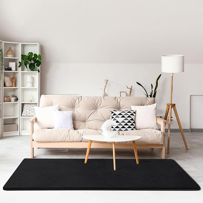 Amearea Modern Soft Hallway Runner Rug, 3x10 Feet Washable Long Runner Rugs for Hallway, Black Fluffy Bedroom Bedside Rugs, Non Slip Memory Foam Rug Carpet for Entrance Kitchen Living Room Home Decor