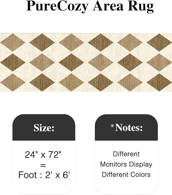 2x6 Runner Checkered Rug for Hallways Brown Washable Long Carpet Non-Slip Low Pile Boho Indoor Accent Throw Rug for Entrance Kitchen Bedroom Dining Laundry