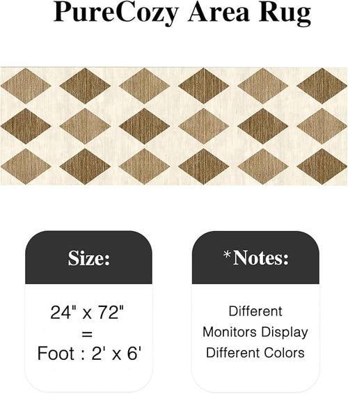 2x6 Runner Checkered Rug for Hallways Brown Washable Long Carpet Non-Slip Low Pile Boho Indoor Accent Throw Rug for Entrance Kitchen Bedroom Dining Laundry