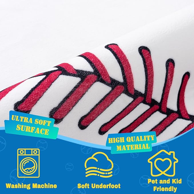 Soft Round Rugs for Bedroom, Baseball Rug for Boys, Bedside Area Kids Carpet, Baseballs Lovers Home Decor Indoor Circle Carpets for Living Room, Nursery, Dorms Machine Washable,47 Inch