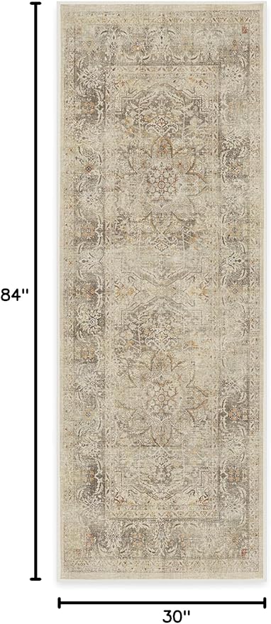 RUGGABLE Washable Vintage Runner Rug – Sarrah Hazel 2.5x7, Stain-Resistant, Non-Slip Hallway Runner – Machine Washable Rug for Hallway, Entryway, Living Room & Kitchen – with Standard Pad