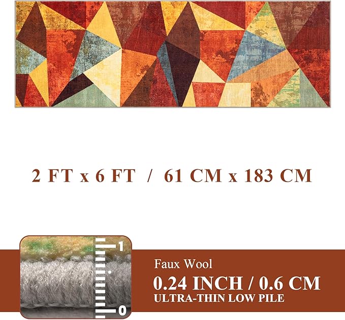 YIHOUSE Brown Runner Rug 2x6 for Hallway,Geometric Burnt Orange Area Rug Non Slip,Farmhouse Rugs Washable,Vintage Burgundy Carpets, Boho Rug for Kitchen