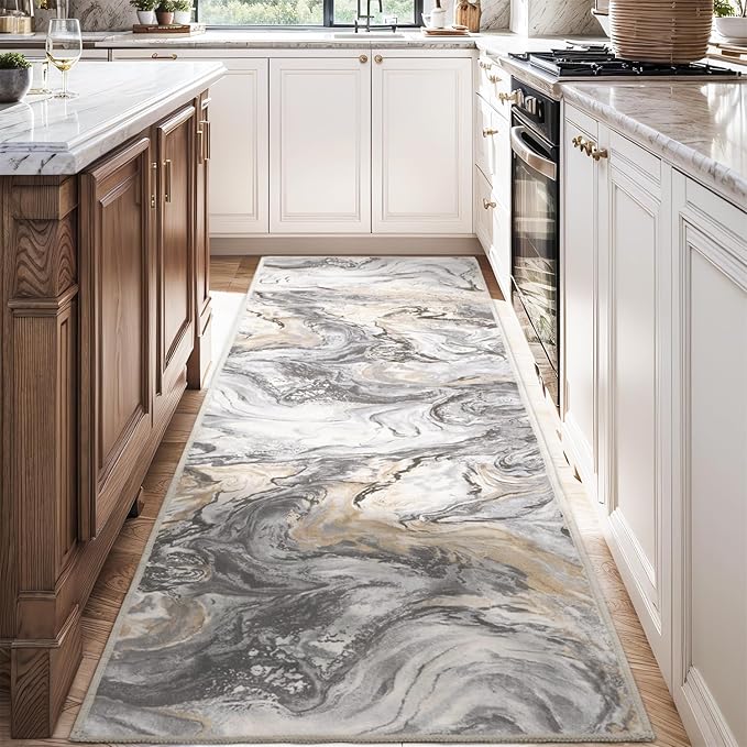 2x8 Runner Rug for Hallways Kitchen Modern Abstract Washable Runner Rug Soft Non Slip Marble Carpet Runner for Laundry Entryway Bedroom Bathroom