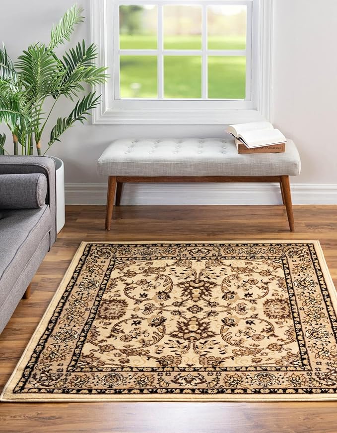 Unique Loom Sialk Hill Collection Area Rug - Washington (4' Square Ivory/Black)