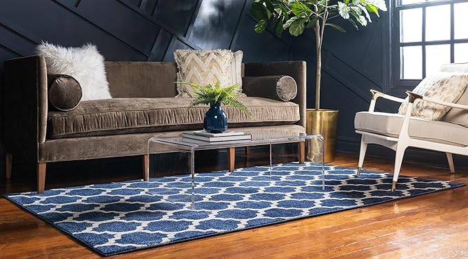 Rugs.com Lattice Collection Rug – 3' x 5' Dark Blue Medium Rug Perfect for Entryways, Kitchens, Breakfast Nooks, Accent Pieces