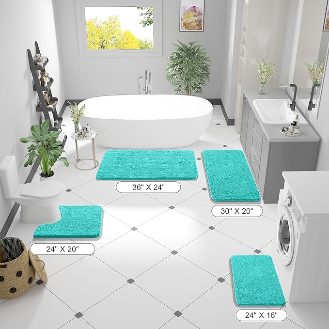 OLANLY Bathroom Rugs 59x20, Extra Soft Absorbent Chenille Bath Rugs, Rubber Backing Quick Dry, Machine Washable Bath Mats for Bathroom Floor, Tub and Shower, Home Decor Accessories, Teal