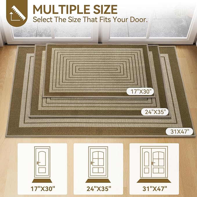 Front Door Mat 24''x35'', Absorbent Muddy Dirt Resist Washable Non Slip Low-Profile Indoor Doormat, Easy Clean Welcome Entryway Door Mats, Brown