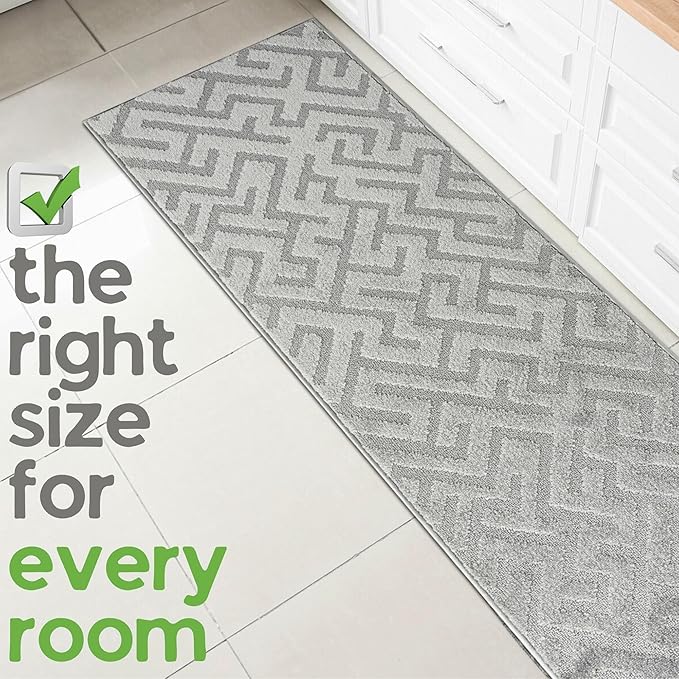 11ft Custom Hallway Rug - Deco Grey | Non-Slip Rubber Backed | Washable & Pet Friendly | Edge Bound