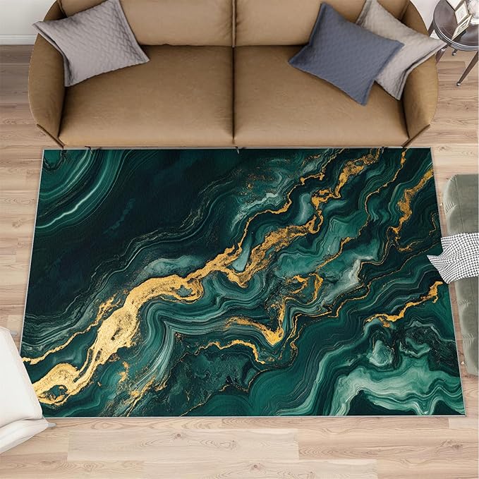 6x8 Abstract Marble Classroom Rugs - Emerald-Green-Marble Playroom Rug, Luxury Stone Pattern Carpet Area Rug for Girls Bedroom Kids Room Basement Office Classroom