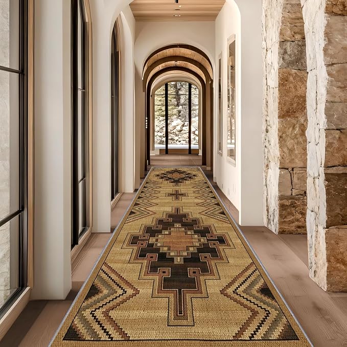 Vintage Geometric Cross Hallway Runner Rug, 2x8ft Entrance Washable Rug, Corridor & Foyer High-Traffic Area Rugs, Durable Non-Slip Mat, Soft Bedroom Rugs, Southwestern Home Decor Carpet