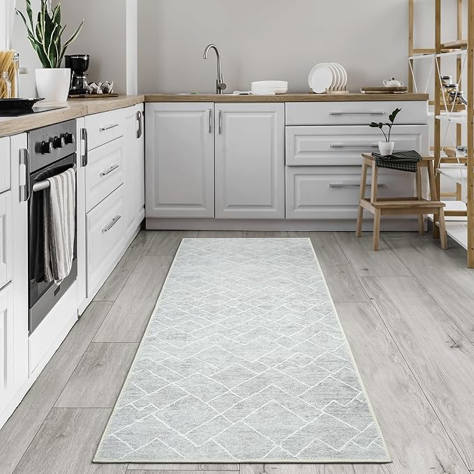 Bloom Rugs Washable Non-Slip 10 ft Runner - Gray/Pebble Striped Runner for Entryway, Hallway, Bathroom, and Kitchen - Exact Size: 2.5' x 10'