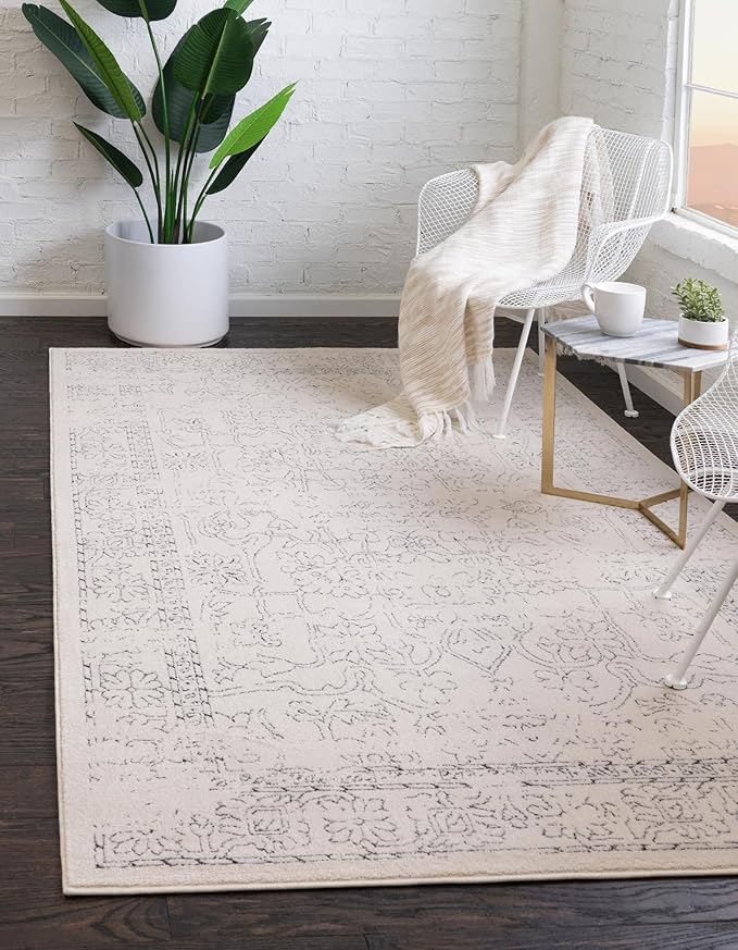 Unique Loom Isabella Collection Area Rug - Adjani (10'x 14' 1" Rectangle, White/ Blue)