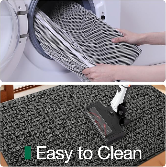 LUMI Washable Door Mat Indoor Entrance 24x36, Dirt Trapper Front Door Mats with Absorbent Interior and Non-Slip Rubber Backing, Entryway Doormat, Grey