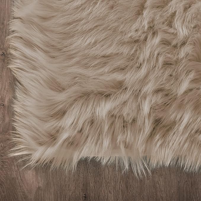 Latepis Brown Beige 2x5 Washable Small Rug Faux Sheepskin Fur Rug Fluffy Shag Rugs for Living Room Bedroom Dorm Furry Plush Rugs Cute Room Decor