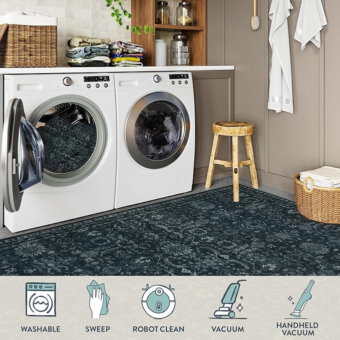 Lahome Black 5x7 Carpet for Bedroom,Boho Washable Area Rugs for Office,Vintage Dark Academia Stylish Living Room Rug,Spill Proof Low Pile Carpets for Dining Room Dorm