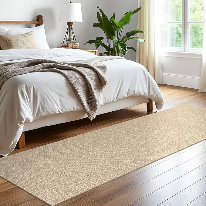EARTHALL Washable Runner Rug 2x8 Ft Non Slip Runners for Hallways Cotton Rubber Backed Kitchen Runner Braided Indoor Floor Carpet Runners for Entryway, Hallway, Kitchen, Bedroom, Golden Beige/White