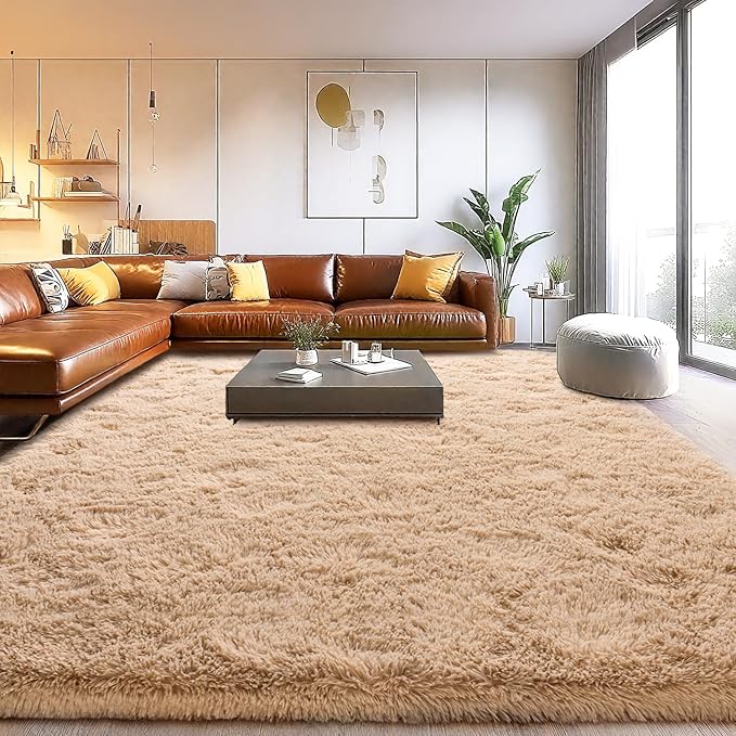 Area Rugs for Living Room, Soft Shaggy Carpets for Living Room, Fuzzy Rugs for Kids' Room, Perfect Decor for Modern Home Camel 6x9 Feet