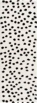 Hauteloom Tilos Dalmatian Hallway, Entryway Shag Runner Rug - Shaggy Runner Rug - Dot Pattern - High Plush Pile - Black, White - 2'7" x 7'3"