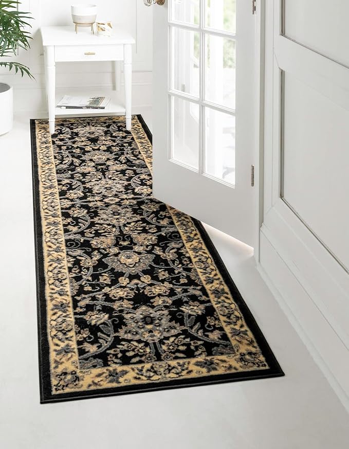 Unique Loom Sialk Hill Collection Area Rug - Washington (2' 2" x 8' 2" Runner Black/Gray)