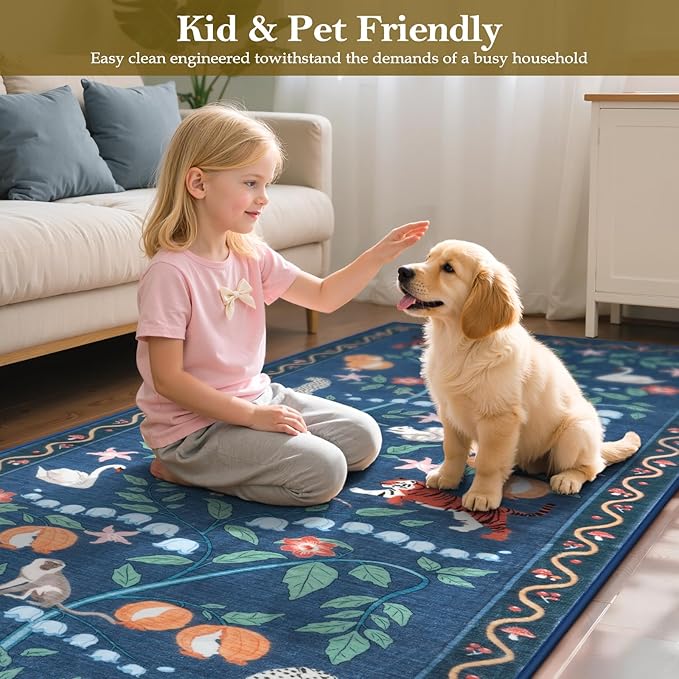 Collive 2x3 Washable Entryway Rug, Jungle Animal Kitchen Rugs Non Slip Small Door Mats Indoor Entrance, Soft Low Pile Entry Rug Stain Resistant Throw Carpet for Bathroom Bedroom, Entrance, Blue