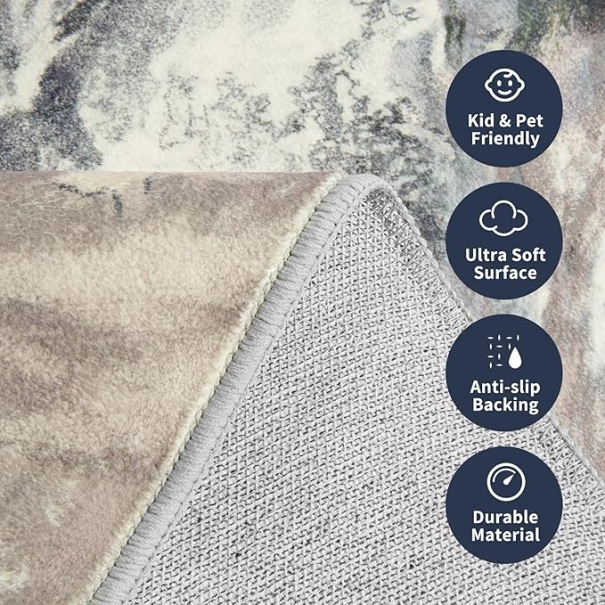 9x12 Area Rugs for Living Room, Modern Abstract Rug for Bedroom, Contemporary Machine Washable Rug, Large Stain Resistant Carpet for Dining Room Playroom Nursery Room, Pet & Kids Friendly