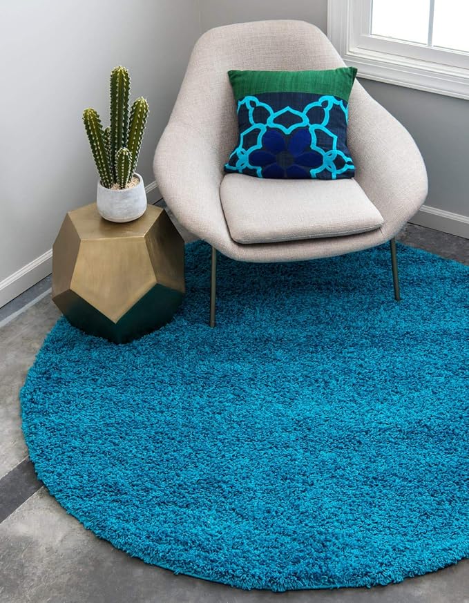 Unique Loom Solid Shag Collection Area Rug (8' Round, Turquoise)