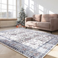 Area Rug 5x7, Washable Faux Wool Throw Rugs for Living Room, 0.3″ Non Slip Low Pile Vintage Boho Carpet for Ding Room, Home Office, Bedroom, Kids Room, Bedside (Gray Purple)