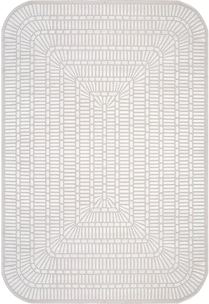 Beverly Rug Modern Geometric Area Rug 4x6 Low-High Pile Durable Soft Abstract Grid Indoor Rugs for Living Dining Room Office Stain Resistant Non Shedding Casual Indoor Carpet Beige White 4 x 6