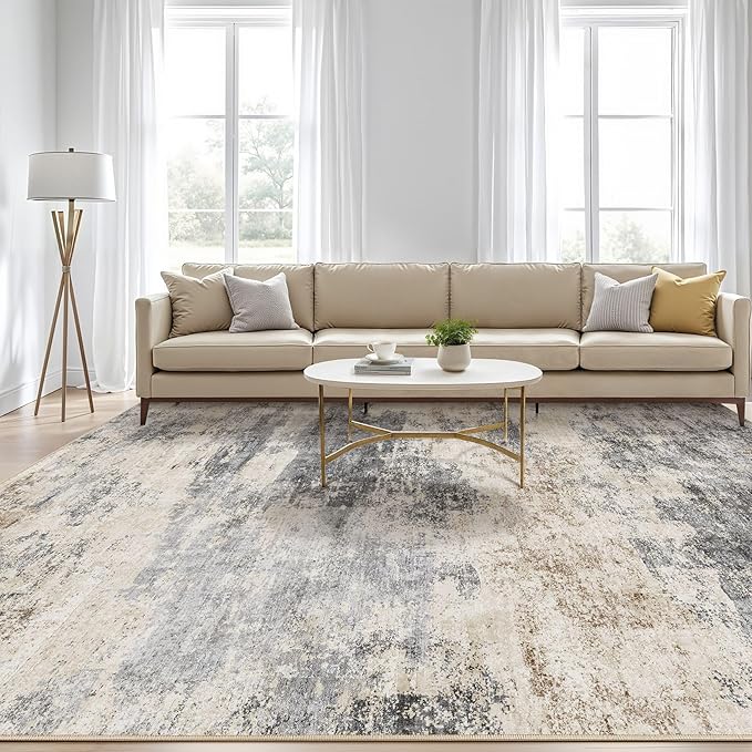 6x9 Area Rugs Living Room: Washable Large Abstract Modern Soft Rug Stain Resistant Indoor Floor Non Slip Accent Carpet for Bedroom Nursery Playroom Dining Room Office Dorm Home House- Grey Brown