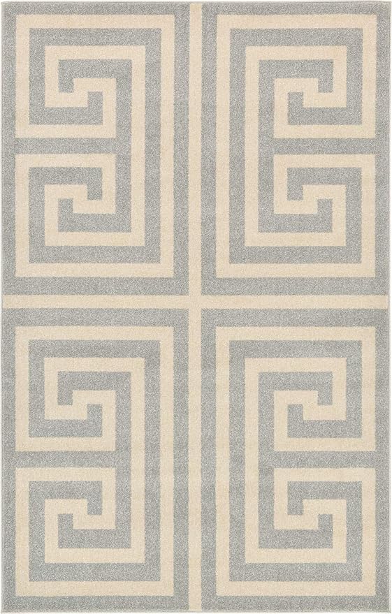 Unique Loom Athens Collection Classic Geometric Modern Border Design Area Rug (5' 0 x 8' 0 Rectangular, Gray/ Beige)