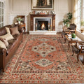Tangsoo Boho 6x9 Area Rug Washable for Living Room, Vintage Rug Indoor Non Slip Large Area Rugs, Print Distressed Terracotta Carpet, Soft Low Pile Rug Foldable Floor Rugs for Bedroom Dining Room Dorm