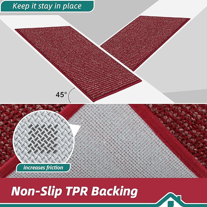 BEQHAUSE Dirt Trapper Door Mat 24" x 60", Non-Slip Washable Doormats Entrance Mat, Dirt Resistant and Absorbent Welcome Mat, Low Profile Floor Mats for Front Back Door and Entryway, Red