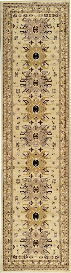 Unique Loom Taftan Collection Border Geometric Tribal Inspired Design Area Rug (2' 7 x 10' 0 Runner, Ivory/ Tan)