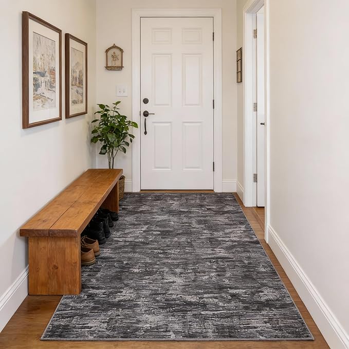 Garvee Bath Rugs for Bathroom 5x7 Rug for Entryway Indoor Machine Washable Area Rugs with Non Slip Backing, Non Shedding Stain Resistant Modern Solid Carpet for Living Room, Bedroom, Dark Grey