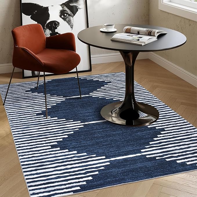 HelloTree Area Rug 3x5 Geometric Rug,Washable Modern Neutral Stain Resistant Indoor Carpet Boho Living Room Moroccan Rugs Fluffy Rug for Living Room Bedside Room Decor for Family-Blue
