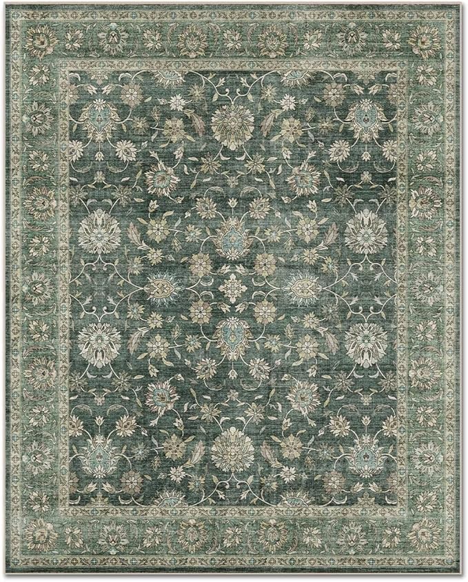 Washable 2x3 Entryway Rug, Boho Non-Slip Door Mat Vintage Distress Small Rugs for Kitchen Nursery Office Bedroom, 0.3" Neutral Oriental Throw Carpet with Cushioning Pad, Sage Green/Blue/Multi