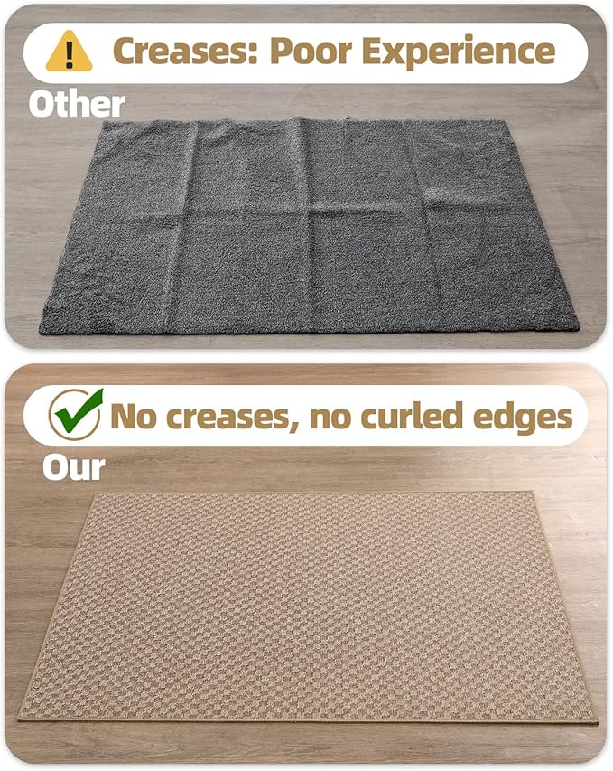 Color&Geometry Thin Front Door Mat Indoor Entrance Non Slip Rubber Backed, 24"x36" Indoor Door Mats for Entryway, Dirt Trapper Doormat, Washable Front Door Rugs, Khaki (Rolled-up NO Creases)