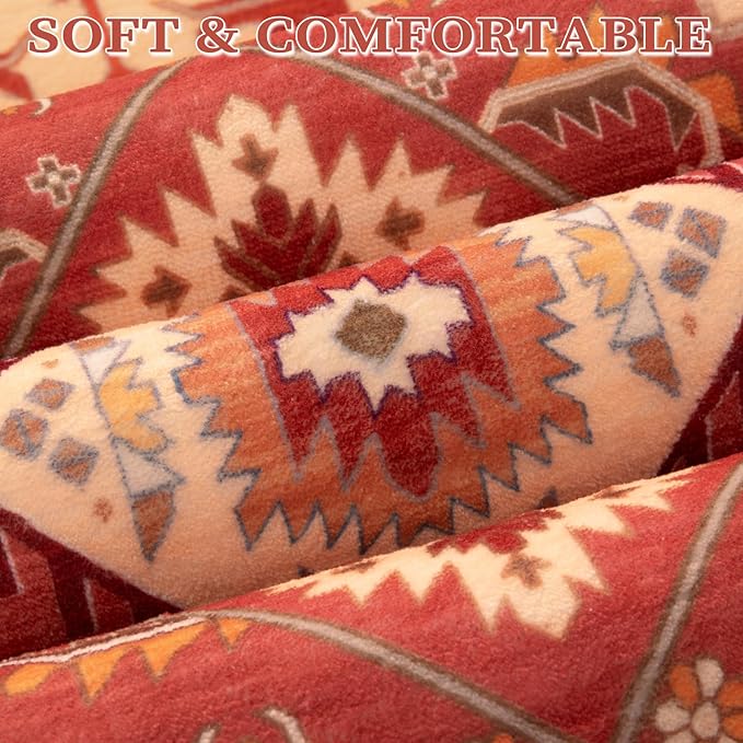 SERISSA 5x7 Boho Area Rug, Washable Non-Slip Rugs for Living Room, Large Red Beige Rug Ultra Soft Vintage Oriental Print Distressed Carpet for Bedroom Dining Room Dorm Office Home Decor