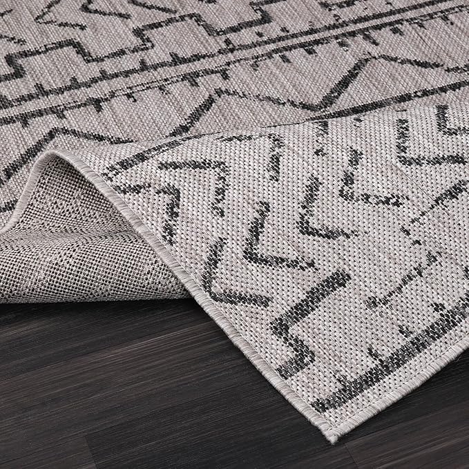 Beverly Rug Waikiki Indoor Outdoor Rug 5x7, Washable Outside Carpet for Patio, Deck, Porch, Trellis Area Rug, Water Resistant, Dark Grey - Light Grey