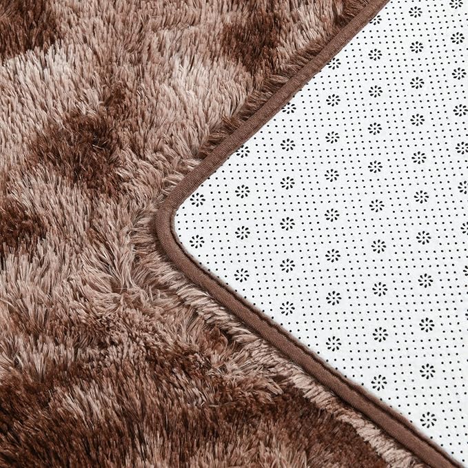 Large Shag Area Rugs 5 x 8, Tie-Dyed Plush Fuzzy Rugs for Living Room, Ultra Soft Fluffy Furry Rug for Bedroom, Indoor Carpet Nursery Rugs for Kids Room Home Decor, Coffee