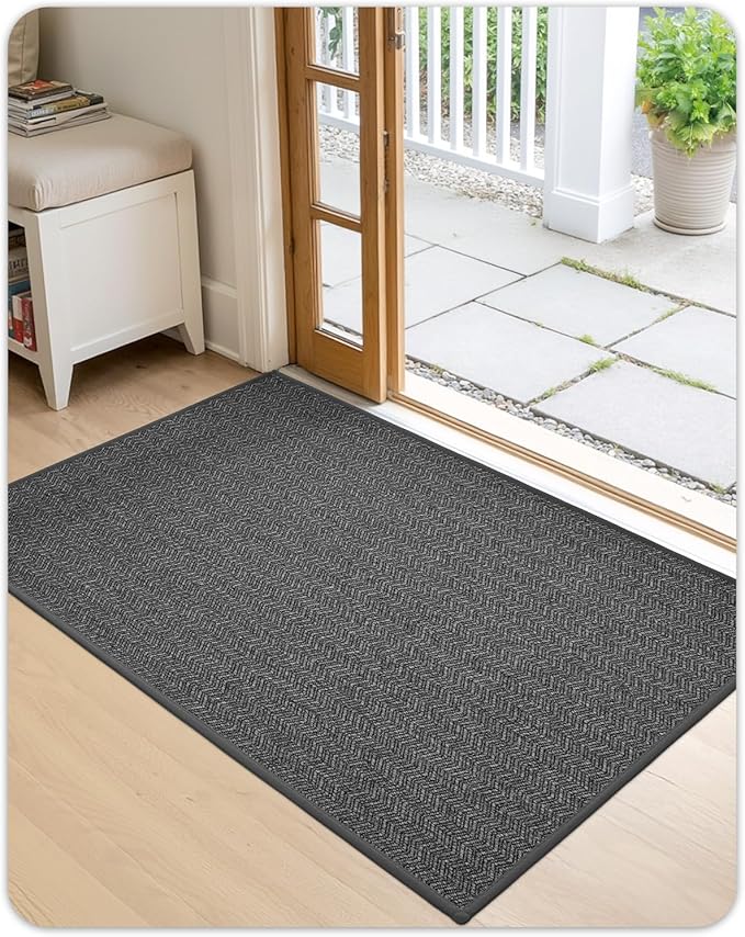 Color&Geometry Thin Indoor Entrance Mats for Home, 17"X29.5" Indoor Mats for Entryway Non Slip Rubber Backed, Dirt Trapper Door Rugs for Entryway Indoor Washable, Charcoal Grey (Rolled-up NO Creases)