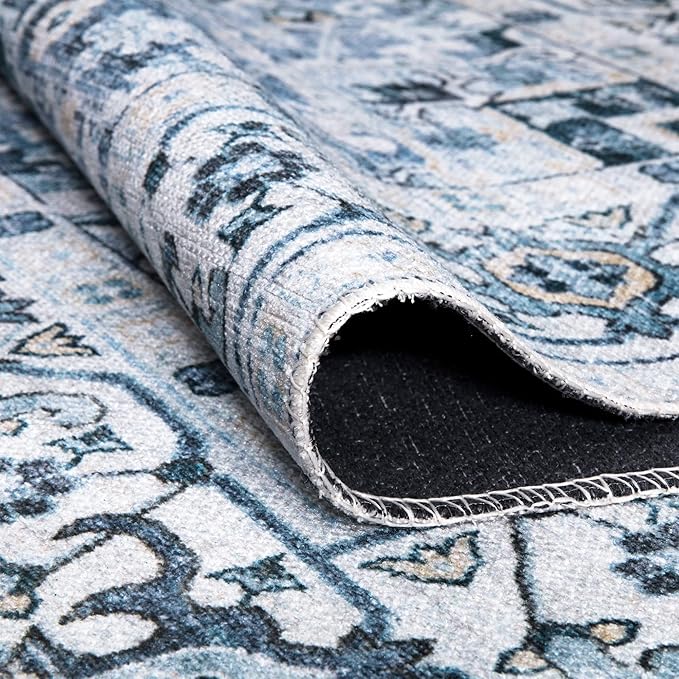 Bloom Rugs Washable Non-Slip 10x14 Rug - Blue Traditional Oriental Area Rug for Living Room, Bedroom, Dining Room, and Kitchen - Exact Size: 10' x 14'