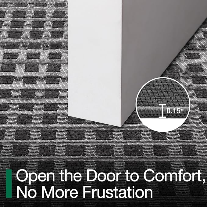 LUMI Inside Door Mat for Entry 17''x30'', Absorbent, Dirt Trapper, Low Profile Thin, Non Slip Mats with Rubber Backing, Ideal for Indoor, High Traffic, Garage, Entrance, Checkered Black