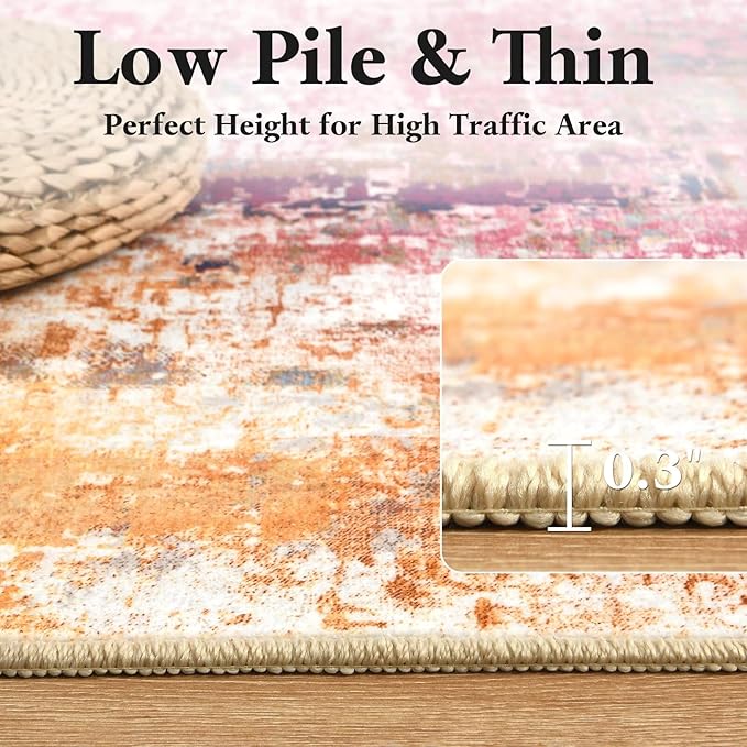 Washable Abstract Rug, 5x7 Modern Area Rugs with Non-Slip Rubber Backed for Living Room, Thin but Soft Contemporary Carpet Kitchen Bedroom Dining Room Decor, Galaxy