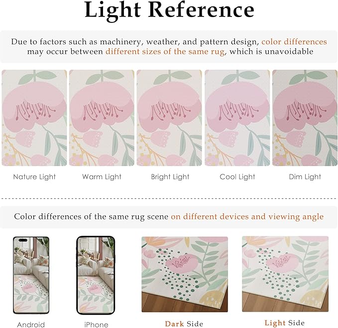 Floral Runner Rug 2x6 Washable Hallway Pink Bedroom Non Slip Cute Long Kitchen Carpet Botanical Indoor Soft Accent Rug for Bathroom Dining Laundry Living Room