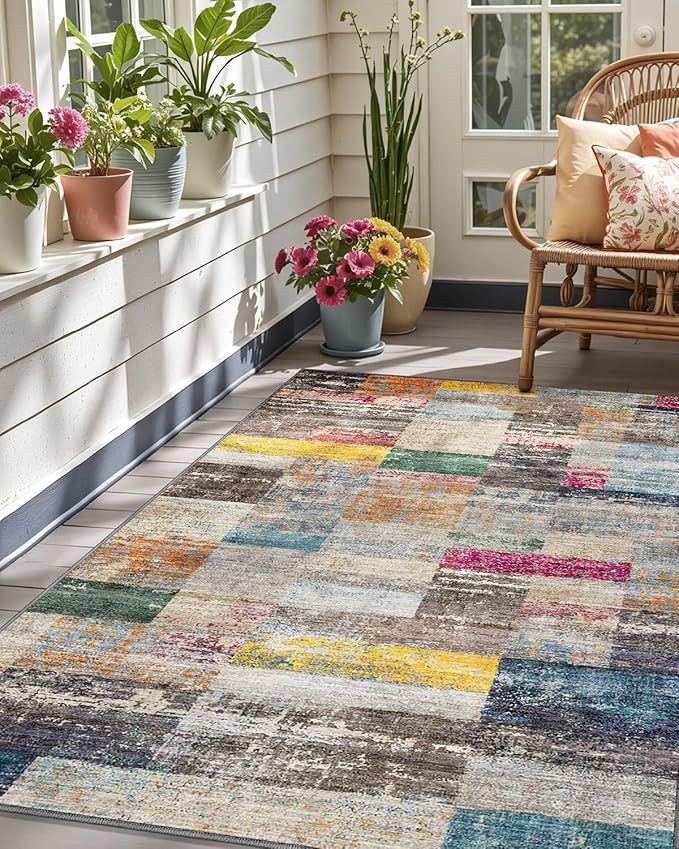 LUMI Ultra Thin Door Mat, 36x59 Non Slip Indoor Doormat Entrance Washable Rugs Entryway Oriental Vintage Soft Carpet for Kitchen Bedroom Front Door, Multicolor