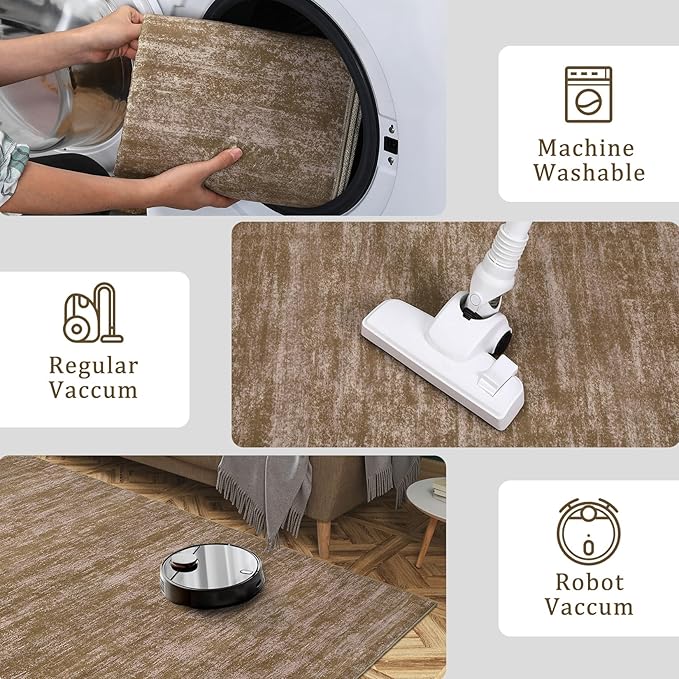 RUGSREAL 9x12 Solid Area Rug for Living Room Bedroom Washable Dining Room Throw Carpet with Rubber Backing Rug Large Modern Solid Color Rug Contemporary Area Rug for Home Office, Taupe
