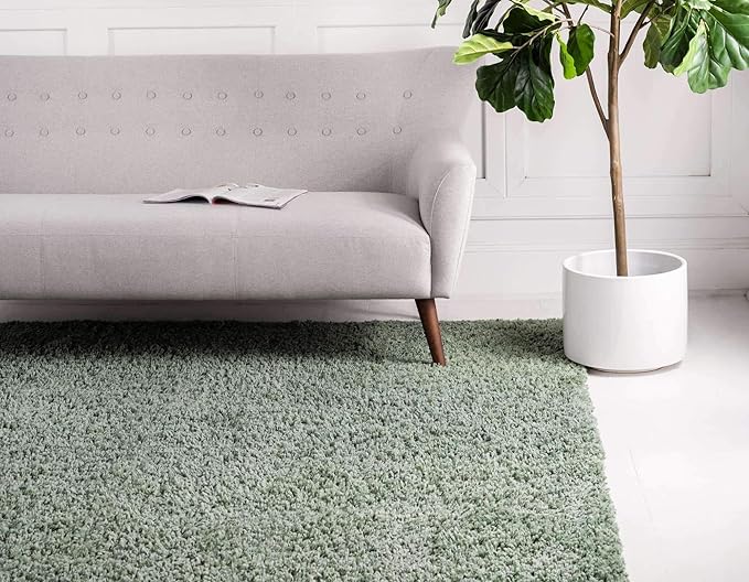 Unique Loom Davos Shag Collection Area Rug - Solid (10' Square, Sage)