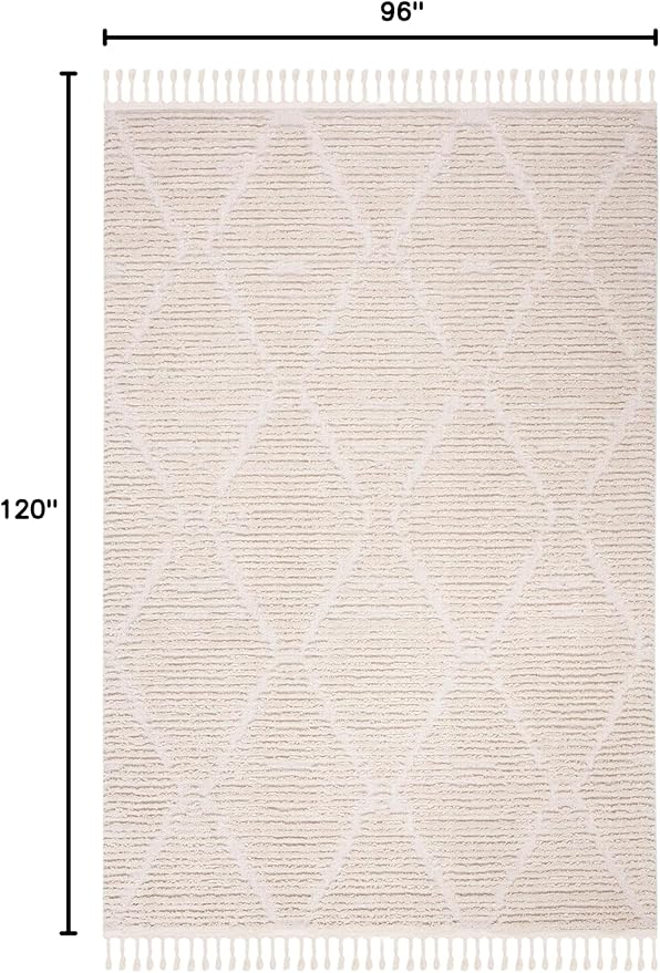SAFAVIEH Area Rug 8x10 - Marrakech Collection - Large - Beige, Moroccan Boho Tribal Tassel Design, Non-Shedding & Easy Cleaning, Ideal for Living Room, Bedroom, Office, Dining Space (MRK517C)