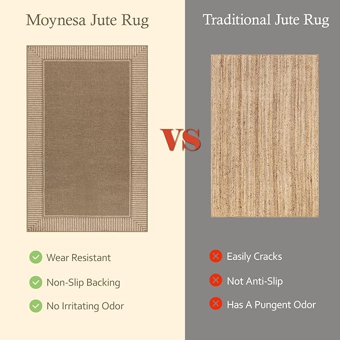Moynesa Brown Striped Border Easy Jute Indoor Outdoor Entryway Rug 3x5, Washable Patio Rug Non Slip with Rubber Backing, Farmhouse Modern Carpet for Balcony Backyard Bedroom Living Room Dining Room